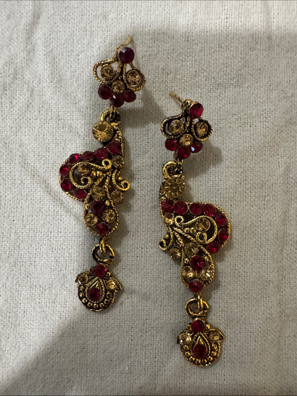 Gold-Tone Red Crystal Dangle Earrings
